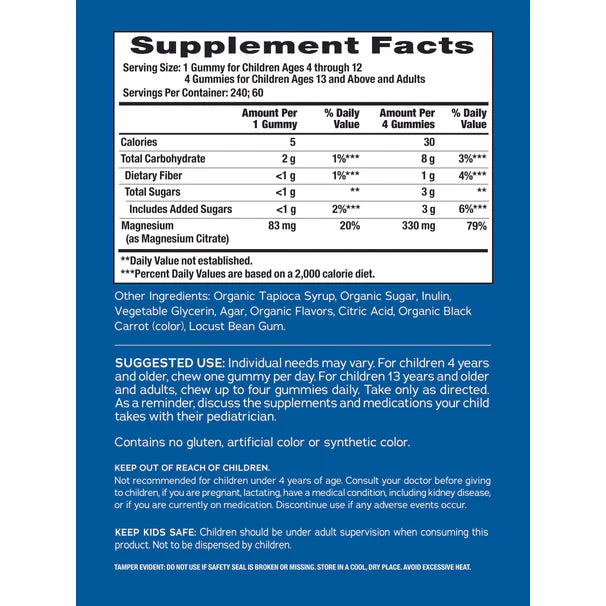 Natural Vitality CALM Citrato de Magnesio 330mg, 240 Gomitas sabor frambuesa - limóm
