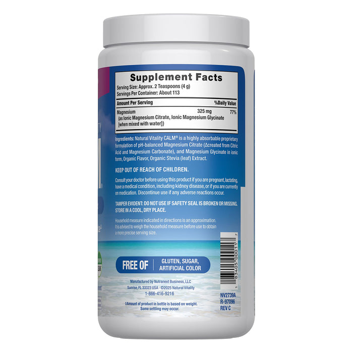Natural Vitality Calm Suplemento Citrato De Magnesio Sabor Frambuesa Limón 453 G