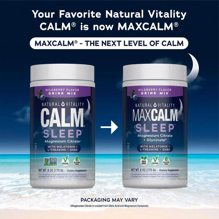 Natural Vitality CALM Sleep Drink Mix, Magnesio con Melatonina 220 mg / 5 mg, 170 g, Sabor Frutos Rojos