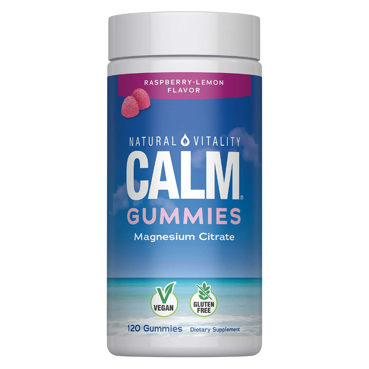 Natural Vitality CALM Suplemento Citrato de Magnesio 330mg, Sabor Frambuesa- Limón, 120 Gomitas