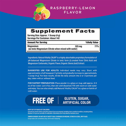 Natural Vitality CALM Suplemento de Magnesio, 20oz Sabor Limón Frambuesa