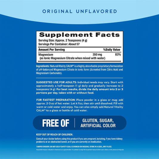 Natural Vitality CALM Suplemento de Magnesio, 8oz (227g) sin sabor