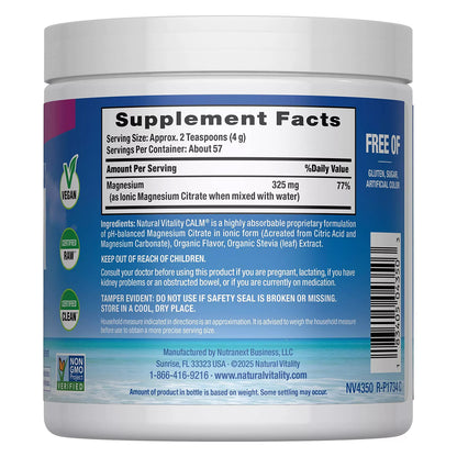 Natural Vitality CALM Suplemento de Citrato Magnesio, 8 oz (227g) sabor frambuesa - limón