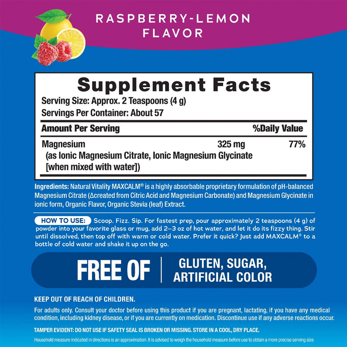 Natural Vitality CALM Suplemento de Citrato Magnesio, 8 oz (227g) sabor frambuesa - limón