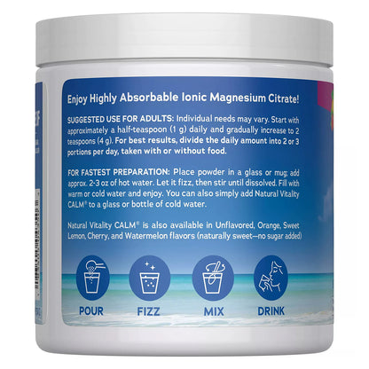 Natural Vitality CALM Suplemento de Citrato Magnesio, 8 oz (227g) sabor frambuesa - limón