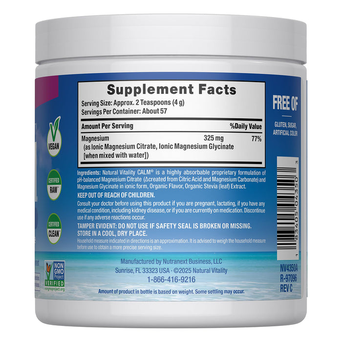 Natural Vitality CALM Suplemento de Citrato Magnesio, 8 oz (227g) sabor frambuesa - limón