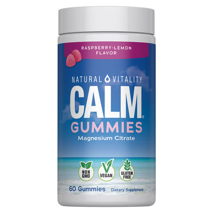 Natural Vitality CALM Suplemento Citrato de Magnesio 330mg, 60 Gomitas Sabor Frambuesa Limón
