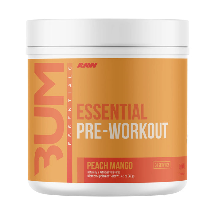 Raw CBUM Essential Pre-Entrenamiento – Sabor Peach Mango, 30 servicios (423 g)