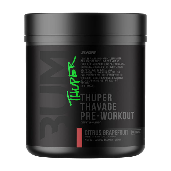 Raw Thuper Thavage Pre-Entrenamiento Sabor Toronja Cítrica, 30 servicios (630g)