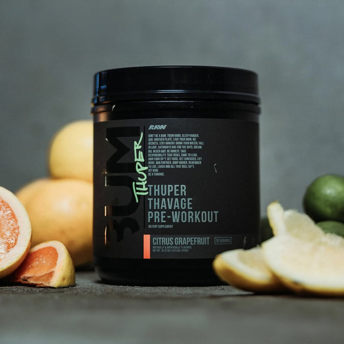 Raw Thuper Thavage Pre-Entrenamiento Sabor Toronja Cítrica, 30 servicios (630g)