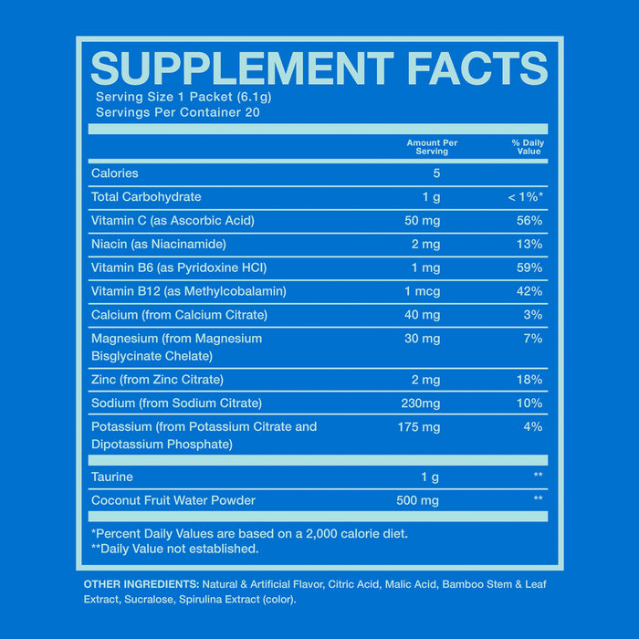RAW Nutrition Electrolitos en Polvo BUM Hydrate – Sabor Frambuesa Azul 20 Porciones