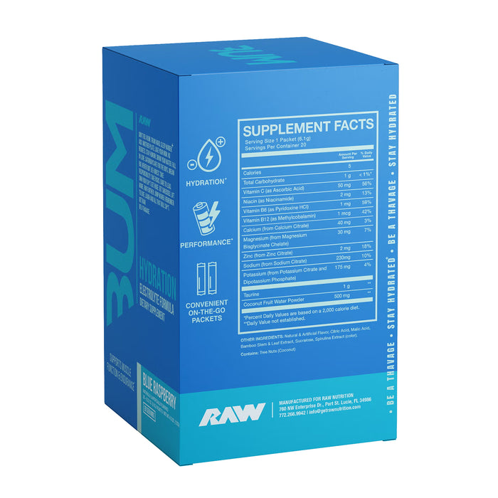RAW Nutrition Electrolitos en Polvo BUM Hydrate – Sabor Frambuesa Azul 20 Porciones