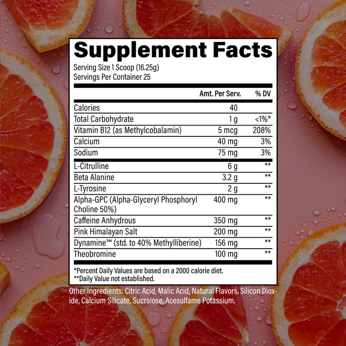 RAW Nutrition Essential Charged Pre-Workout – 487.5 g (25 Servicios) Sabor Pomelo Cítrico