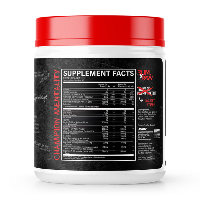 RAW Nutrition CBUM Thavage Pre-Entrenamiento Christopher’s Secret Stuff – 40 Servicios Sabor Tastes Like Winning