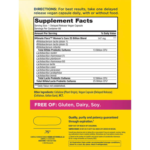 Renew Life Flora Ultimate Probiótico para Mujeres 25 Mil Millones, 60 cápsulas
