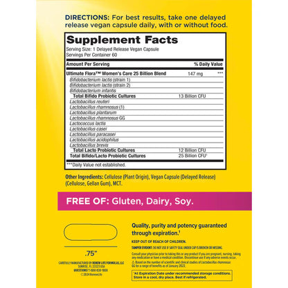 Renew Life Flora Ultimate Probiótico para Mujeres 25 Mil Millones, 60 cápsulas