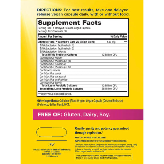 Renew Life Flora Ultimate Probiótico para Mujeres 25 Mil Millones, 60 cápsulas