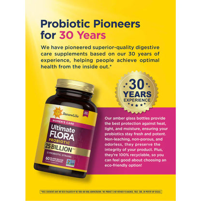 Renew Life Flora Ultimate Probiótico para Mujeres 25 Mil Millones, 60 cápsulas