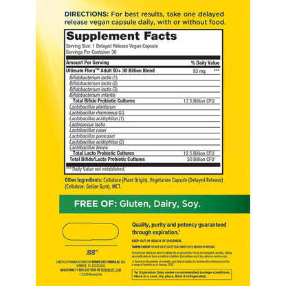 Renew Life Ultimate Flora 50+ Probiótico 30 mil millones, 30 cápsulas