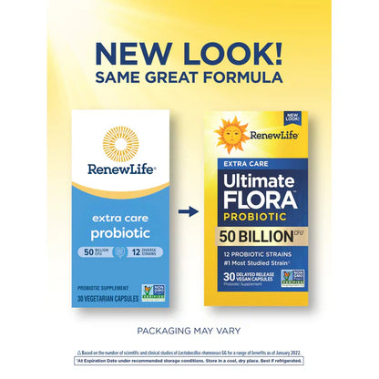 Renew Life Ultimate Flora Extra Care Probiótico 50 mil millones, 30 cápsulas