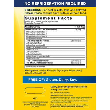 Renew Life Ultimate Flora Extra Care Probiótico 50 mil millones GO PACK, 30 cápsulas