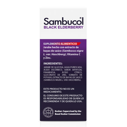 Sambucol Jarabe de saúco negro con zinc y vitamina C para adultos, líquido de saúco – 120ml (4 fl oz)
