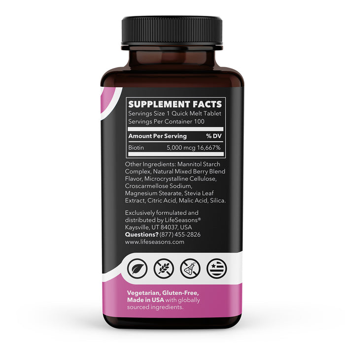 Lifeseasons Suplemento Alimenticio de Biotina 5000 mcg, 100 Cápsulas