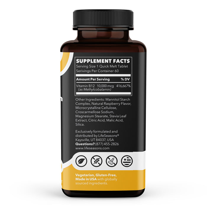 Lifeseasons Suplemento de Vitamina B12 10,000 mcg,  60 Cápsulas