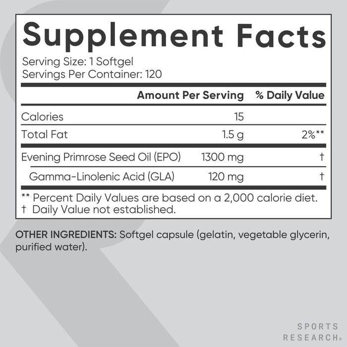 Sports Research Aceite de Onagra Prensado en Frío, 1300 mg, 120 Cápsulas Blandas Líquidas