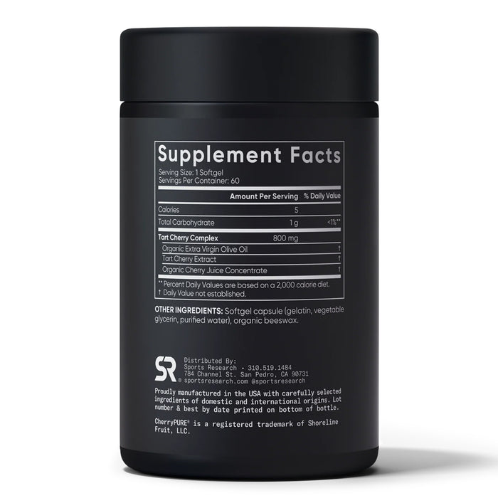 Sports Research Suplemento Concentrado de Cereza Ácida Montmorency, 60 Cápsulas Blandas