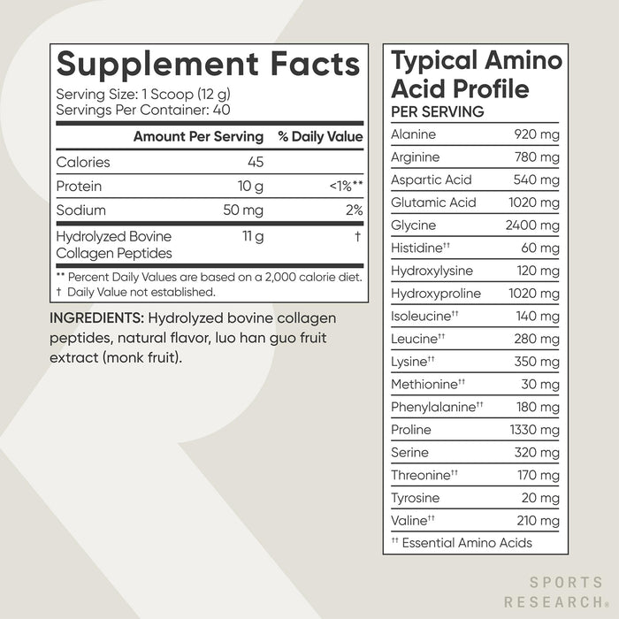 Sports Research Péptidos de Colágeno en Polvo, 480 g Sabor Vainilla