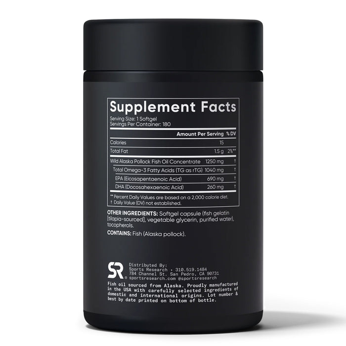 Sports Research Omega‑3 Fish Oil 1250 mg Triple Strength, 180 Cápsulas Blandas