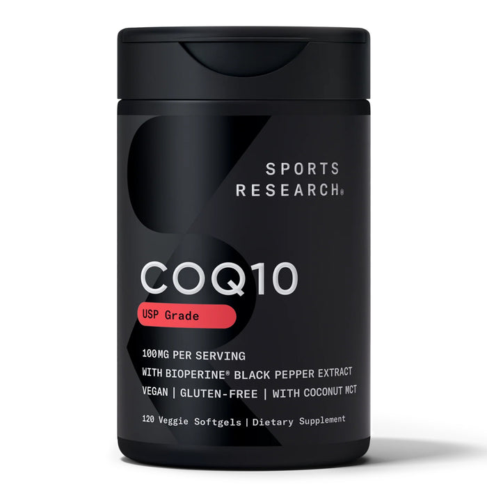 Sports Research Suplemento CoQ10 100 mg, con Aceite de Coco y BioPerine®, 120 Cápsulas Blandas Vegetales