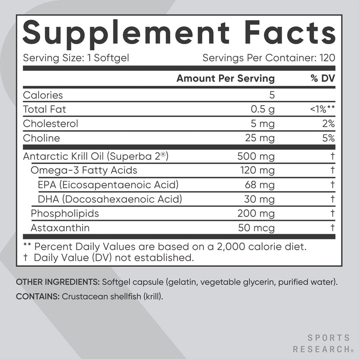 Sports Research Aceite de Krill Antártico con Omega‑3 EPA & DHA + Astaxantina, 120 Mini Softgels