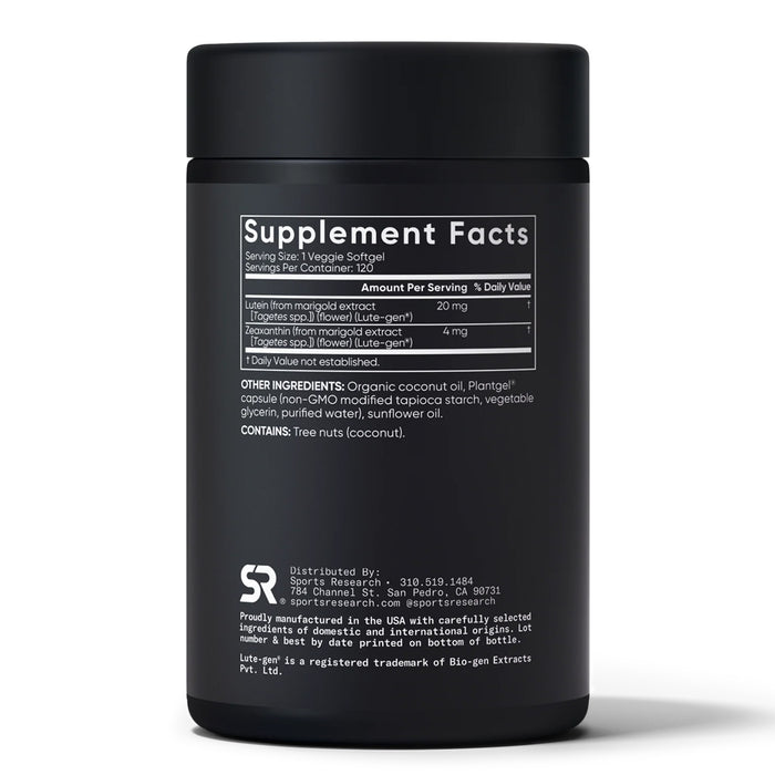 Sports Research Suplemento Luteína Vegana + Zeaxantina 20 mg con Aceite de Coco Orgánico, 120 Cápsulas Blandas Vegetarianas