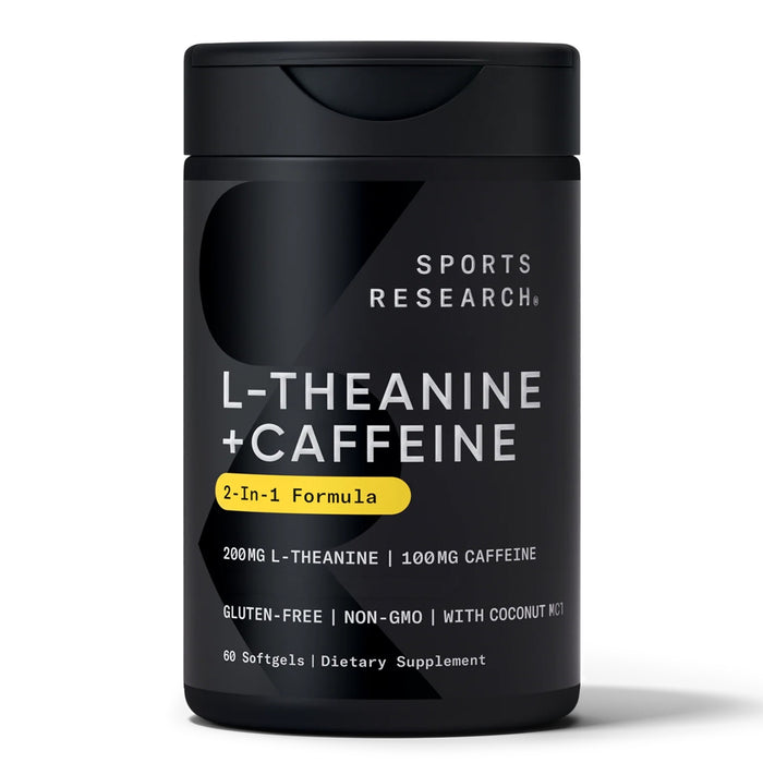 Sports Research L‑Teanina + Cafeína + MCT de Coco Orgánico, 60 Cápsulas Blandas