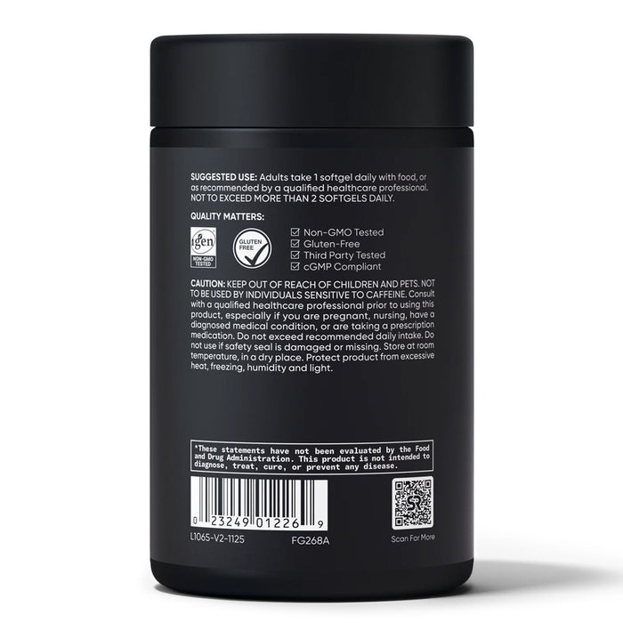 Sports Research L‑Teanina + Cafeína + MCT de Coco Orgánico, 60 Cápsulas Blandas