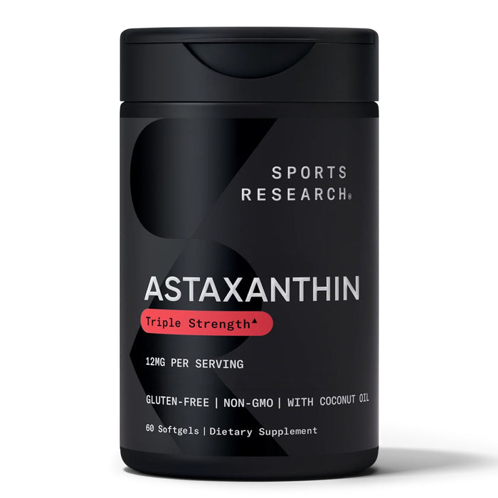 Sports Research Suplemento Astaxantina Triple Fuerza 12 mg con Aceite de Coco Orgánico, 60 Cápsulas Blandas