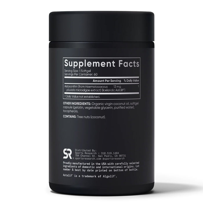Sports Research Suplemento Astaxantina Triple Fuerza 12 mg con Aceite de Coco Orgánico, 60 Cápsulas Blandas