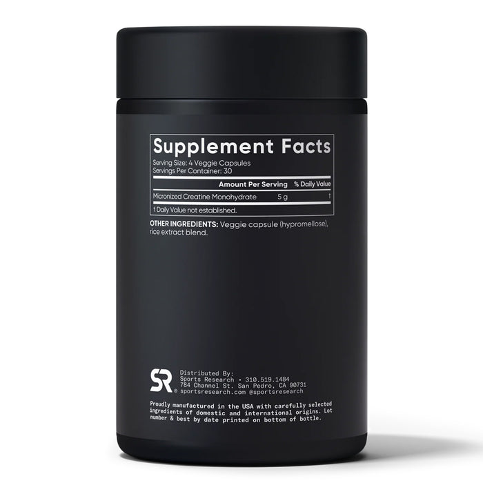 Sports Research Monohidrato de Creatina 5 g por Porción, 120 Cápsulas
