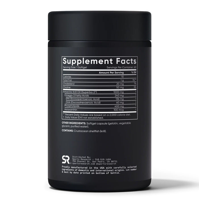 Sports Research Omega‑3 Krill Oil 1000 mg con Astaxantina, 60 Cápsulas Blandas