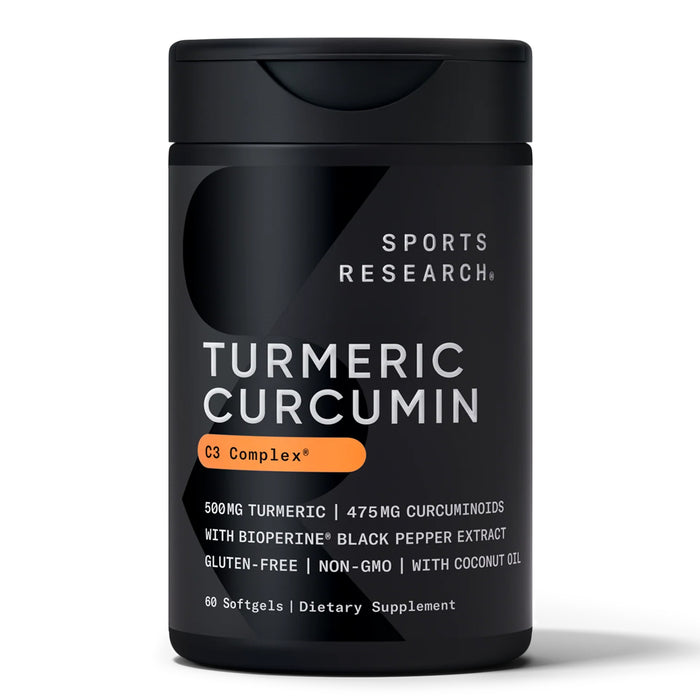 Sports Research Cúrcuma Curcumina C3 Complex 500 mg con Pimienta Negra y Aceite de Coco Orgánico, 60 Cápsulas