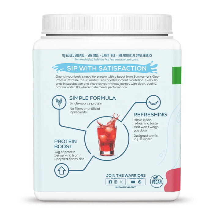 Sunwarrior Proteína Transparente Vegana en Polvo, Sabor Frambuesa, 420 g, 30 Porciones, Sin OMG