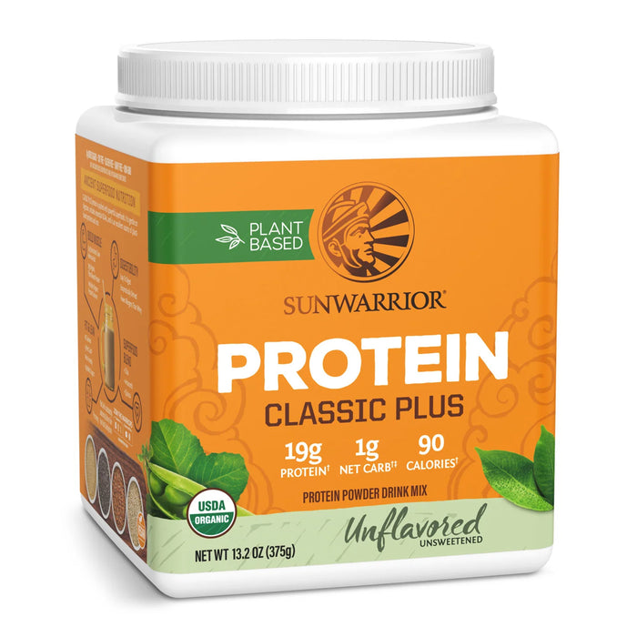 Sunwarrior Classic Plus Proteína Orgánica en Polvo, Natural Sin Sabor, 375 g, Vegana, Sin OMG