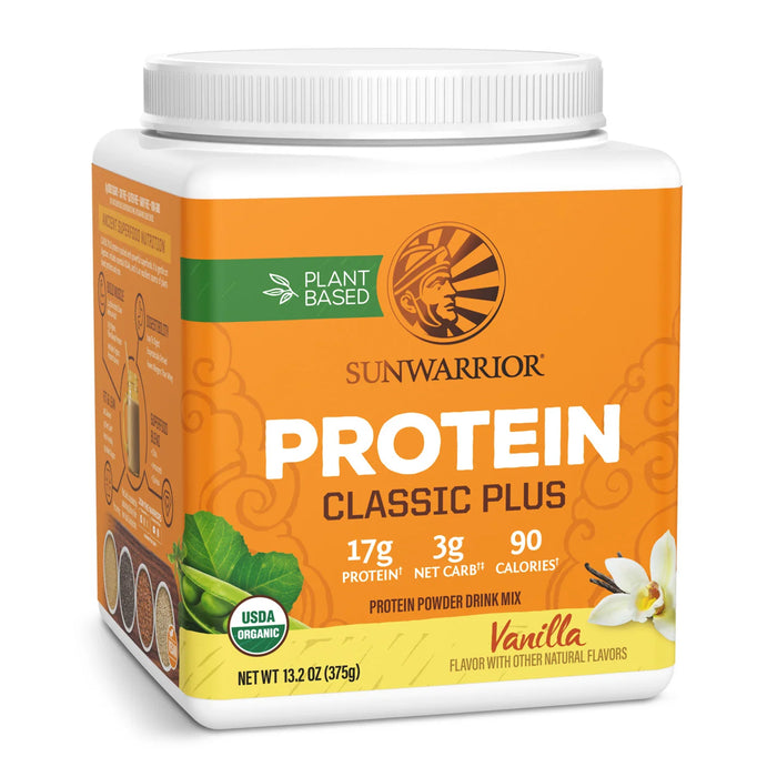 Sunwarrior Classic Plus Proteína Orgánica en Polvo, Vainilla, 375 g, 15 Porciones, Vegana, Sin OMG