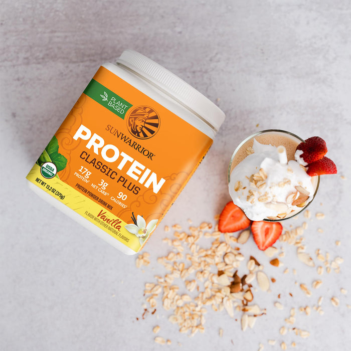 Sunwarrior Classic Plus Proteína Orgánica en Polvo, Vainilla, 375 g, 15 Porciones, Vegana, Sin OMG