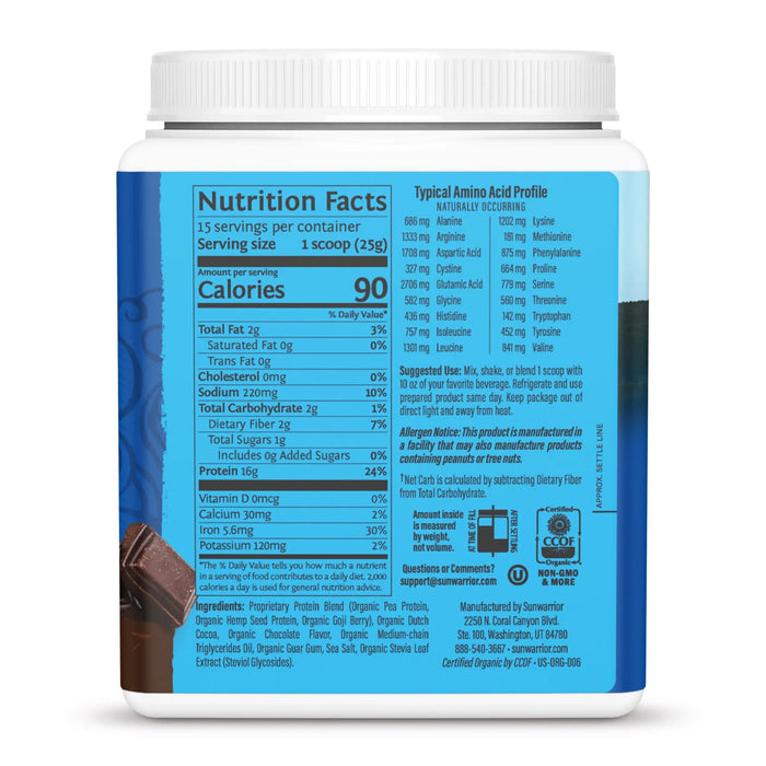 Sunwarrior Warrior Blend Proteína Vegana en Polvo, Chocolate, 15 Porciones, Sin OMG