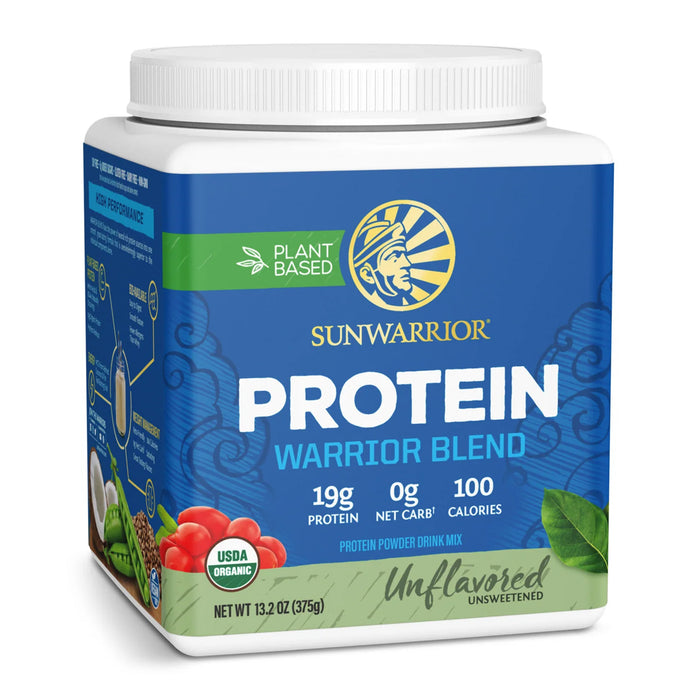 Sunwarrior Warrior Blend Proteína Orgánica en Polvo, Natural Sin Sabor, 375 g, Vegana, Sin OMG