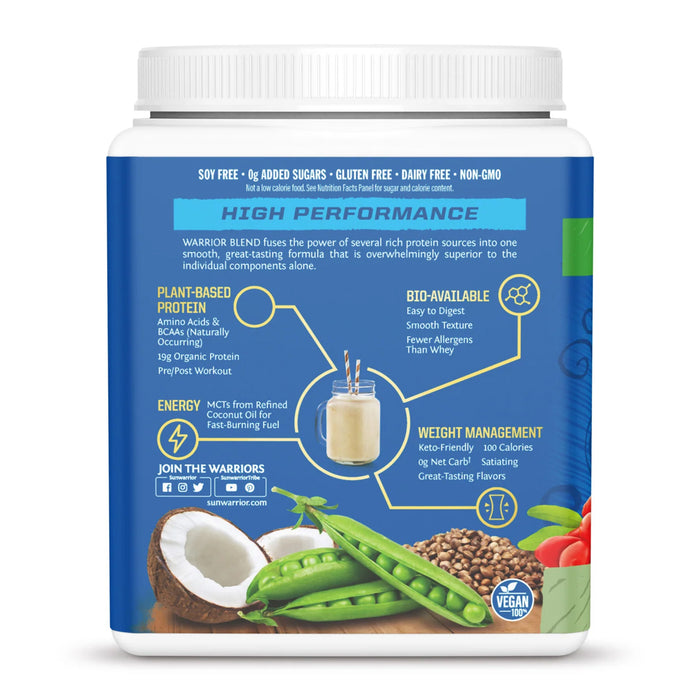 Sunwarrior Warrior Blend Proteína Orgánica en Polvo, Natural Sin Sabor, 375 g, Vegana, Sin OMG