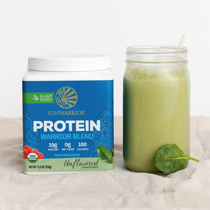Sunwarrior Warrior Blend Proteína Orgánica en Polvo, Natural Sin Sabor, 375 g, Vegana, Sin OMG